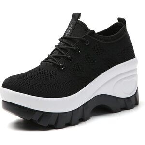 Women's Chunky Platform Comfort Orthopedic Wedge Non-Slip Running Shoes Black